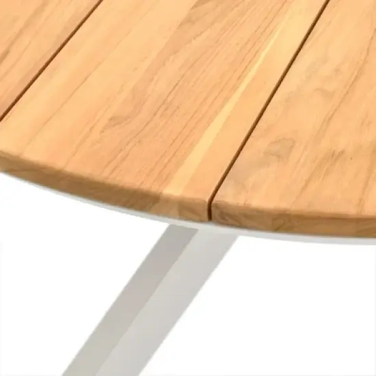 Round Planked Wood Top Outdoor Dining Set 4Piece Textured Mesh Chair Patio Furniture image {12}