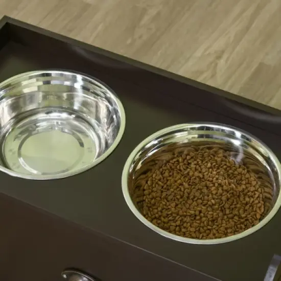 Gulches PawHut Dog Feeding Station with Storage Drawer & Elevated Bowls for Large Dogs - Coffee image {3}