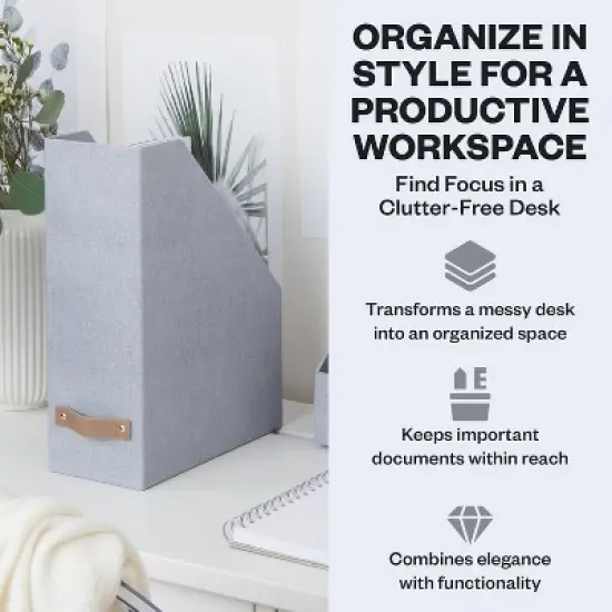 Bigso Estelle Magazine File Holder with Leather Handle &ndash; Desk Organizer for Papers and Catalogs, 12.6" x 4.5" x 9.8" image {2}