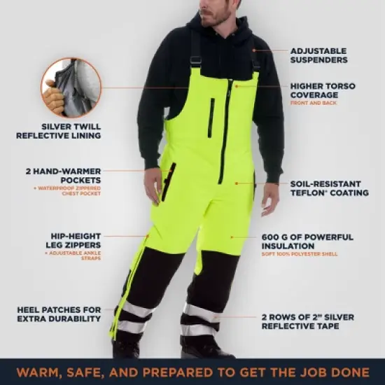 RefrigiWear Insulated Reflective High Visibility Extreme Softshell Bib Overalls image {2}