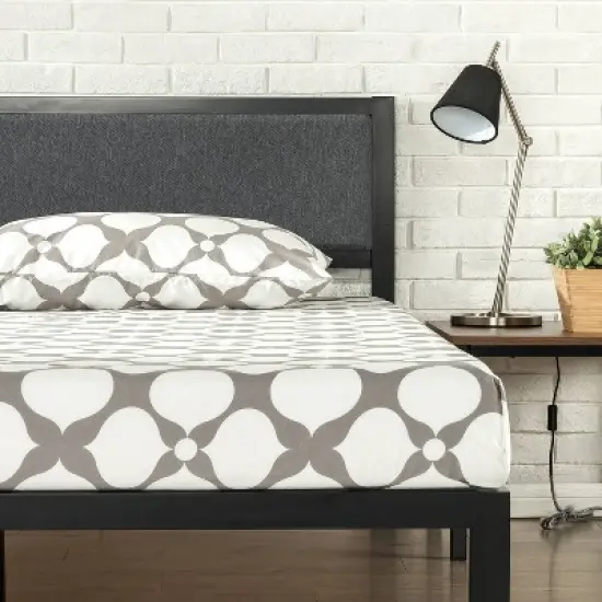 Korey Platform Metal Bed Frame with Upholstered Headboard Black - Zinus image {2}