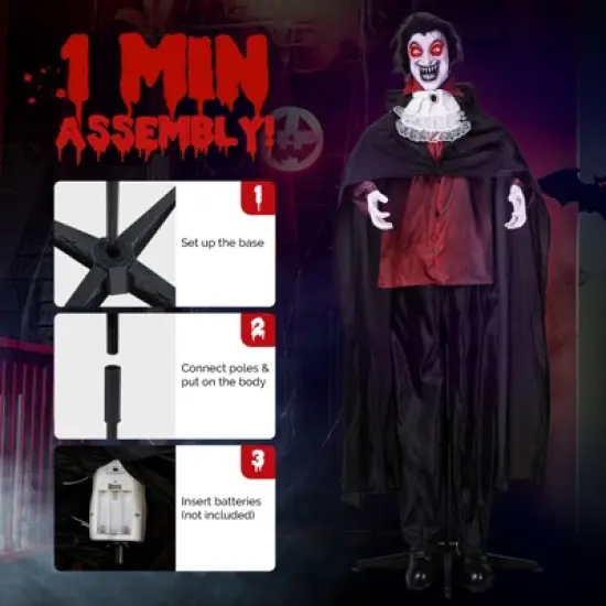 Slickblue 5.7ft Halloween Vampire Yard Decoration with LED Lights, Sound & Interactive Features image {5}