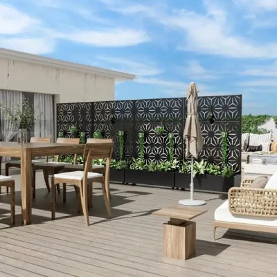 PexFix 72 in. x 47 in. Outdoor Metal Trellis with Planter Box in Star Pattern in Black image {3}