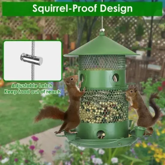Wild Bird Feeder, Squirrel-Proof Chew-Proof Metal Bird Seed Feeder Outdoor Hanging Bird Feeder With 360&iexcl;&atilde; Circular Perches Water Cups For Yard Garden image {7}