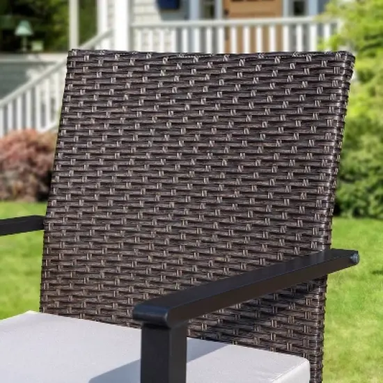 5pc Outdoor Dining Set: Wicker Chairs with Cushions & Round Metal Table - Captiva Designs image {8}