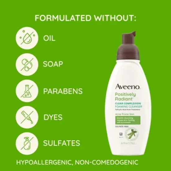 Aveeno Clear Complexion Foaming Oil-Free Facial Cleanser with Soy Extract & Salicylic Acid for Acne-Prone Skin - 6 fl oz image {4}