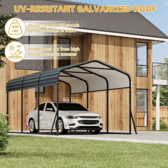 Acekool 10 x 15 FT Metal Carport, Heavy Duty Galvanized Steel Roof Shelter, Tall Garage Canopy with Enhanced Base for Cars, Trucks, Boats, Gray image {5}
