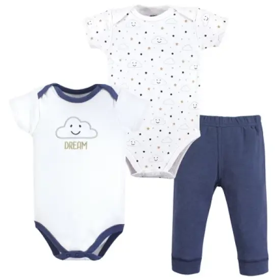 Hudson Baby Infant Boy Cotton Bodysuit and Pant Set, Navy Clouds image {1}