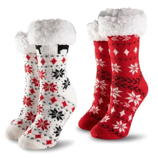 Joyfy 2 PCS Christmas Socks, Womens Soft Fleece Fuzzy Slipper Crew Socks, Holiday Birthday & Xmas Party Gifts image {8}