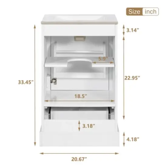 Hrinhom 20"W Bathroom Vanity,Modern Free-standing Storage cabinet with Compartment Drawer image {7}