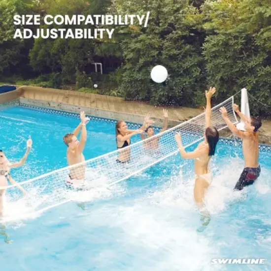 Swimline Original Outdoor Inground Swimming Pool Volleyball Net Game Set with Ball, Adjustable Up To 34 Feet Inches for Kids and Adults, White image {2}