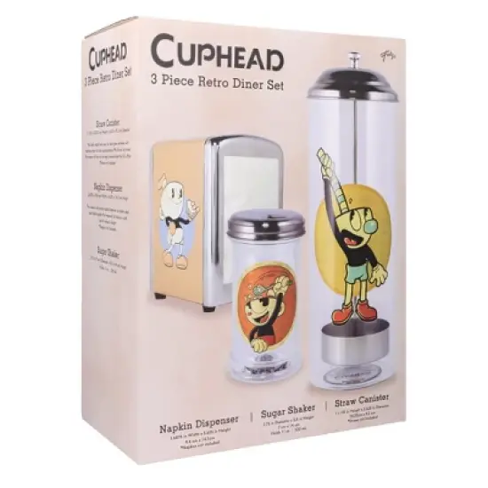 Just Funky Cuphead Retro Diner Set - Napkin Dispenser/ Sugar Shaker/ Straw Canister image {1}