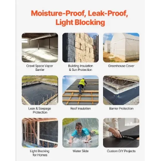 VEVOR 14 Mil Plastic Sheeting Heavy Duty 10' x 100', Thick Plastic Sheeting Roll, Plastic Drop Cloth Painters Tarp Covering image {4}