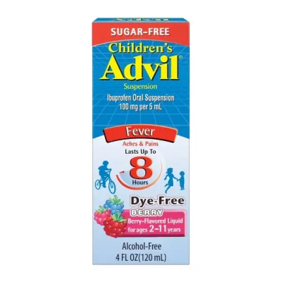 Advil Children's Dye-Free/Sugar-Free Liquid Fever Reducer/Pain Reliever 100 mg - Ibuprofen (NSAID) - Berry - 4 fl oz image {10}