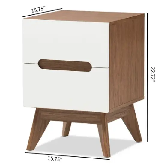 Calypso Mid - Century Modern Wood 3 - Drawer Storage Nightstand - Brown - Baxton Studio image {7}