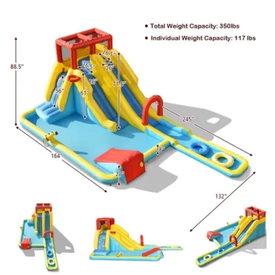 Costway Inflatable Dual Slide Water Park Climbing Bouncer W/ 735W Blower image {3}