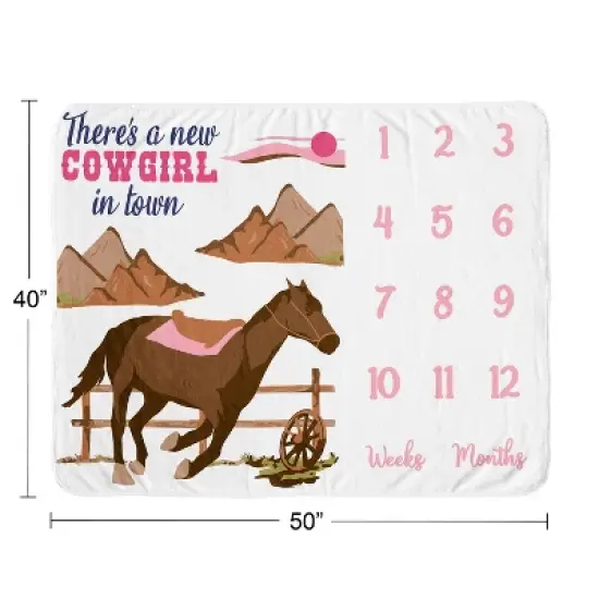 Sweet Jojo Designs Girl Baby Milestone Blanket Western Cowgirl Pink Brown and Beige image {2}