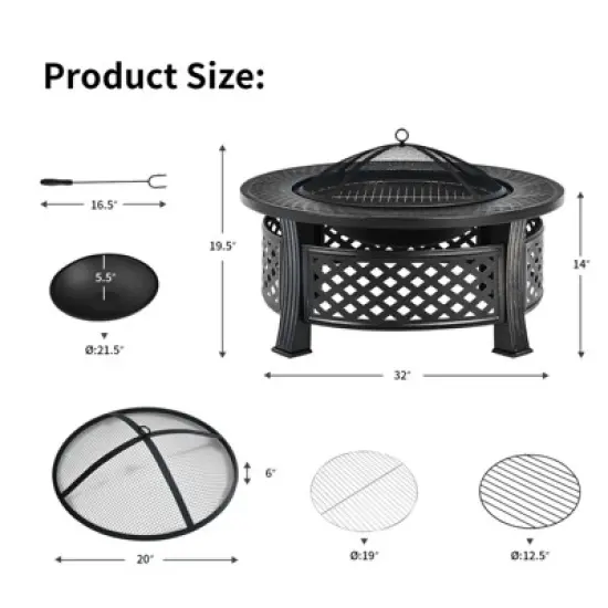 Tangkula 3-in-1 Round Fire Pit Set 32 Inch Round Wood Burning Firepit Table Multifunctional Metal Firepit Stove image {7}