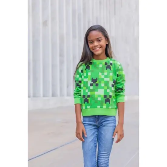Minecraft Creeper Girls French Terry Pullover Sweatshirt Little Kid to Big Kid image {3}