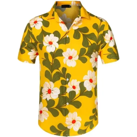 Lars Amadeus Men's Summer Floral Printed Short Sleeves Button Down Beach Hawaiian Shirt image {20}