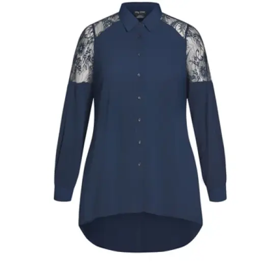 Women's Plus Size Lacey Hi Lo Shirt - navy | CITY CHIC image {2}