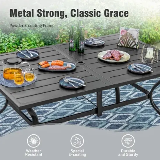 Captiva Designs 7pc Patio Dining Steel Table & Metal Chairs with Seat Cushions & Waist Pillows image {2}