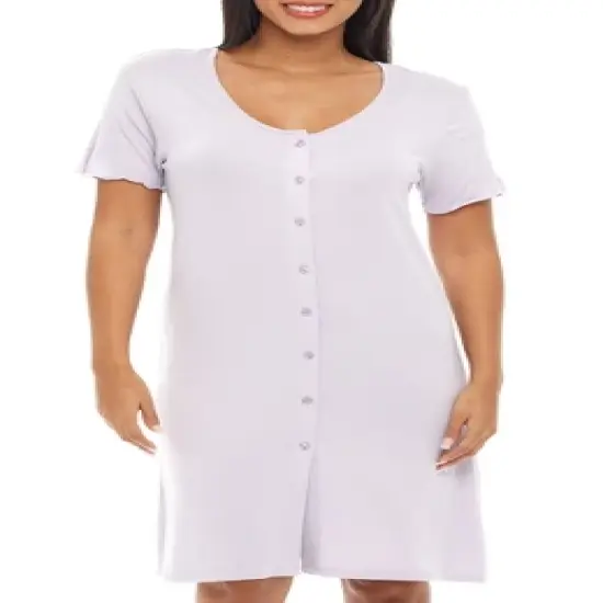 Women's Soft Knit Night Shirt, Short Sleeve Button Down Nightgown V-Neck Pajama Top image {11}