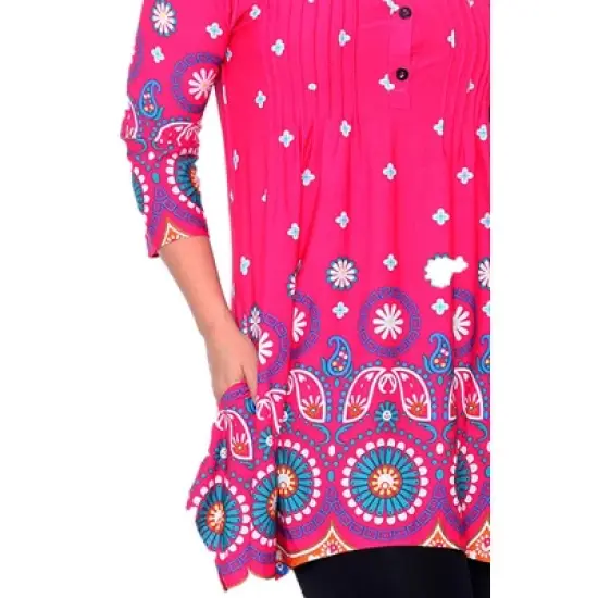 Women's Plus Size 3/4 Sleeve Printed Lucy Tunic Top - White Mark image {2}