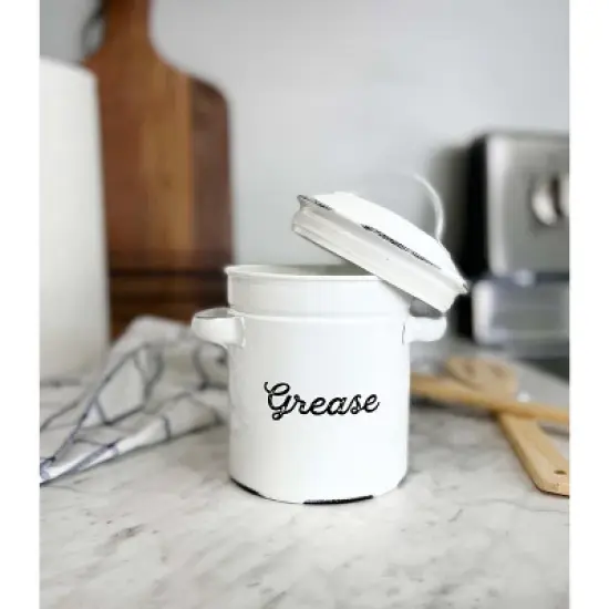 Auldhome Design-Enamelware Grease Container with Strainer (3.25 Cup Capacity) image {1}