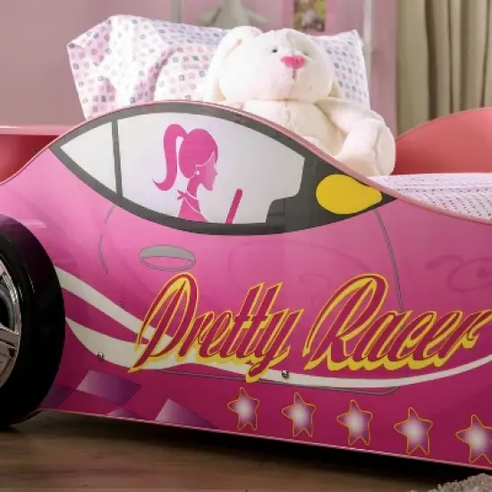 Twin Naglin Racing Car Bed with Led Headlight Pink - HOMES: Inside + Out image {3}
