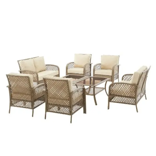 Tribeca 8pc Outdoor Wicker Conversation Set - Sand/Driftwood - Crosley image {3}