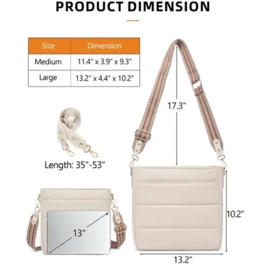 Purses for Women 2PCS Puffer Quilted Crossbody Shoulder Hobo Bags Trendy Ladies Handbag with Coin Wallet 2 Adjustable Straps Beige image {5}