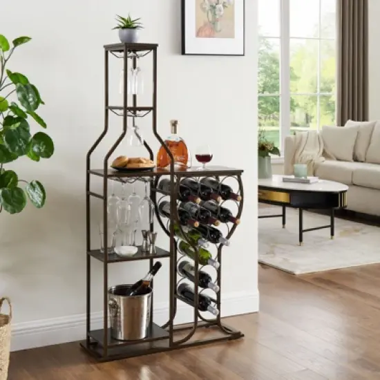 SEVOBAL Racks Five Tier Freestanding Bakers Rack with Hanging Glass Holder and Organized Storage for Rooms, Gray, 28.74"*9.53"*53.94" image {1}
