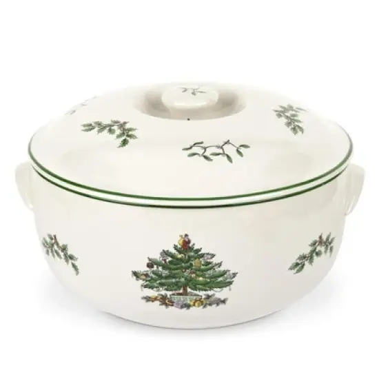 Spode Christmas Tree Round Covered Deep Casserole Dish (8.75" x 5") - Festive Holiday Serveware - Fine Earthenware Classic Holiday Bakeware image {7}