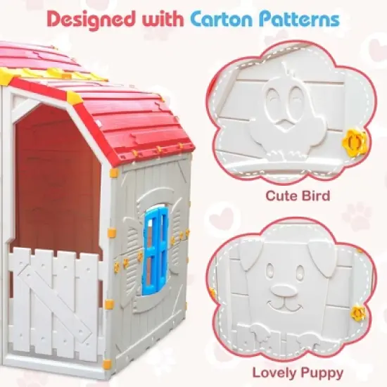 Costway Kids Playhouse Realistic Cottage Playhouse with Openable Windows & Working Door image {6}