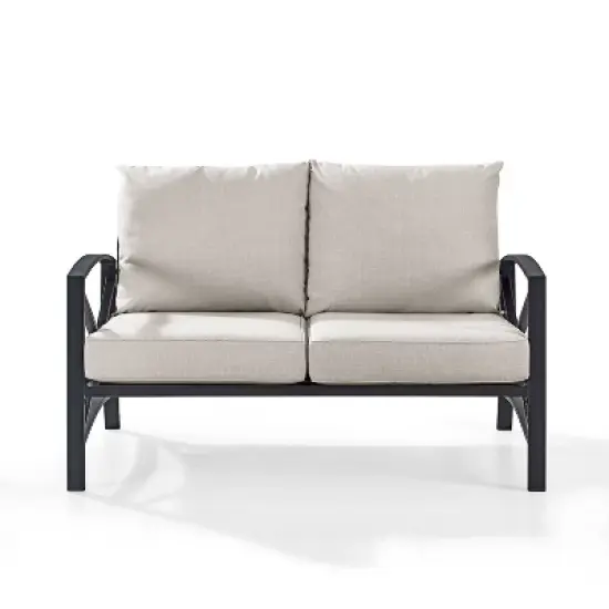 Kaplan Outdoor Metal Loveseat - Oatmeal/Bronze - Crosley image {2}