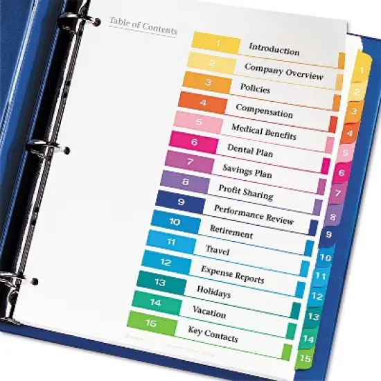 Avery Ready Index Customizable Table of Contents Asst Dividers 15-Tab Ltr 6 Sets 11197 image {1}
