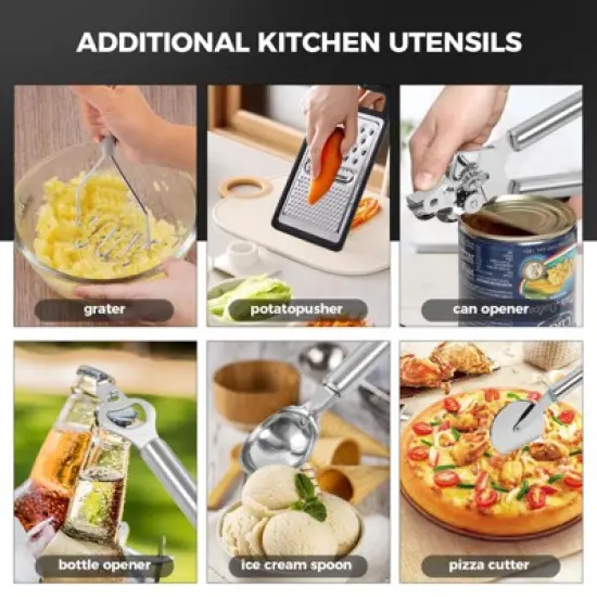 Itopfox 34-Piece Silicone Cooking Utensil Set with Wooden Handles Heat Resistant Kitchen Tools for Nonstick Cookware Includes Spatulas, Spoons, Tongs image {7}