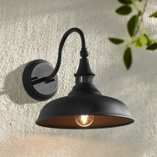 John Timberland Gough Rustic Industrial Farmhouse Outdoor Barn Light Fixture Texturized Black Dusk To Dawn Motion Sensor Dark Sky 12 1/2" for Exterior image {1}