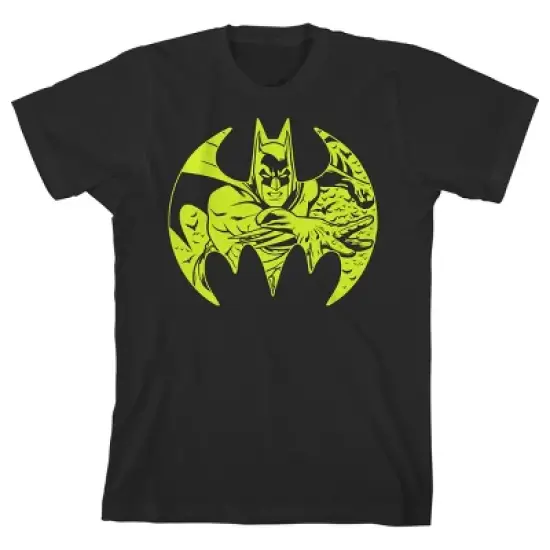 Batman Neon Yellow Logo and Character Black T-shirt Toddler Boy to Youth Boy image {6}
