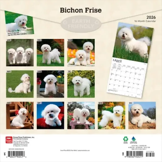 BrownTrout Bichon Frise 2026 12"x24" Hanging Square Wall Calendar Plastic-Free image {1}