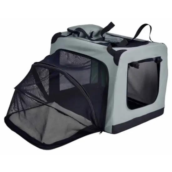 Pet Life Hounda Accordion Metal Framed Soft-Folding Collapsible Dual-Sided Expandable Dog Crate - Gray image {3}