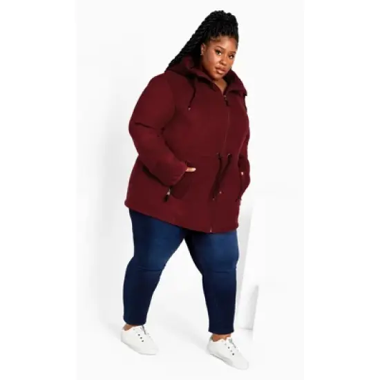 Women's Plus Size Fleece Hood Coat - rhubarb | AVENUE image {1}