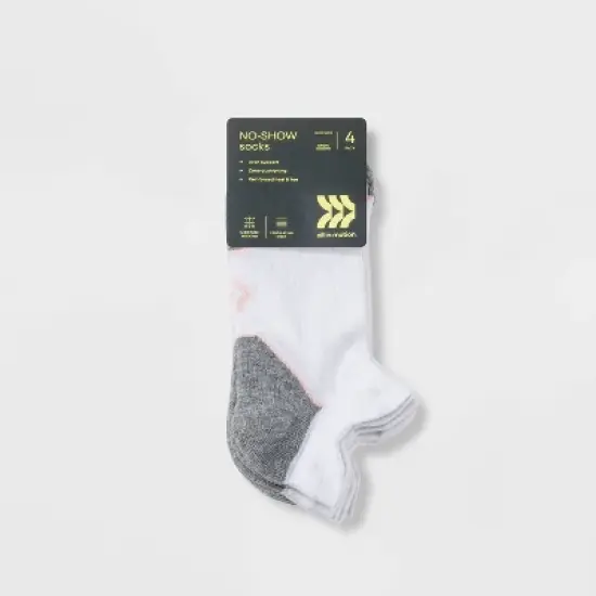 Women's Cushioned Cheetah Mesh Pattern 4pk No Show Double Tab Athletic Socks - All in Motion&trade; White 4-10 image {1}