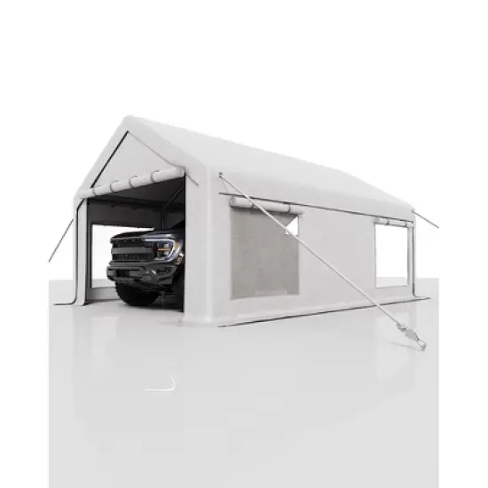 10x20 Ft Carport, Car Port with 200g PE Tarp, Roll-Up Doors, and 4 Windows image {2}