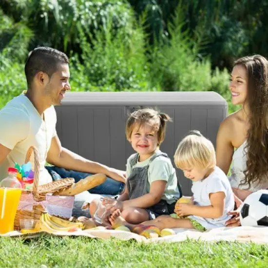 Plastic Development Group Weatherproof Resin Outdoor Patio Storage Deck Box with Secure Lid Retainer Straps image {5}