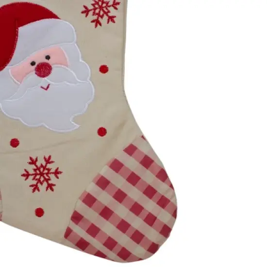 Northlight 16.5" Red and Ivory Embroidered Santa Claus Christmas Stocking with Gingham Cuff image {2}