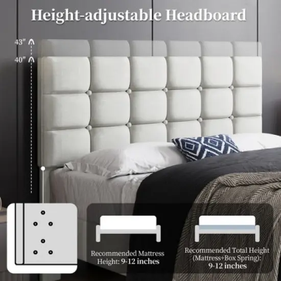 Yaheetech Upholstered Platform Bed Frame with Square Tufted Headboard image {4}