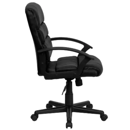 Emma and Oliver Mid-Back Black LeatherSoft Swivel Task Arm Office Chair with Accent Back image {7}