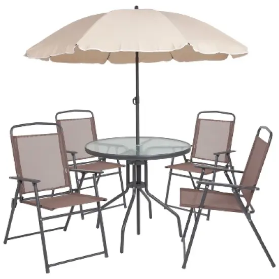 Flash Furniture Nantucket 6 Piece Patio Garden Set with Table, Umbrella and 4 Folding Chairs image {15}